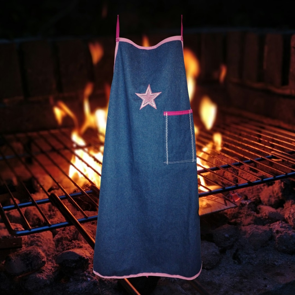 Stylish Denim Apron with Pink Accents